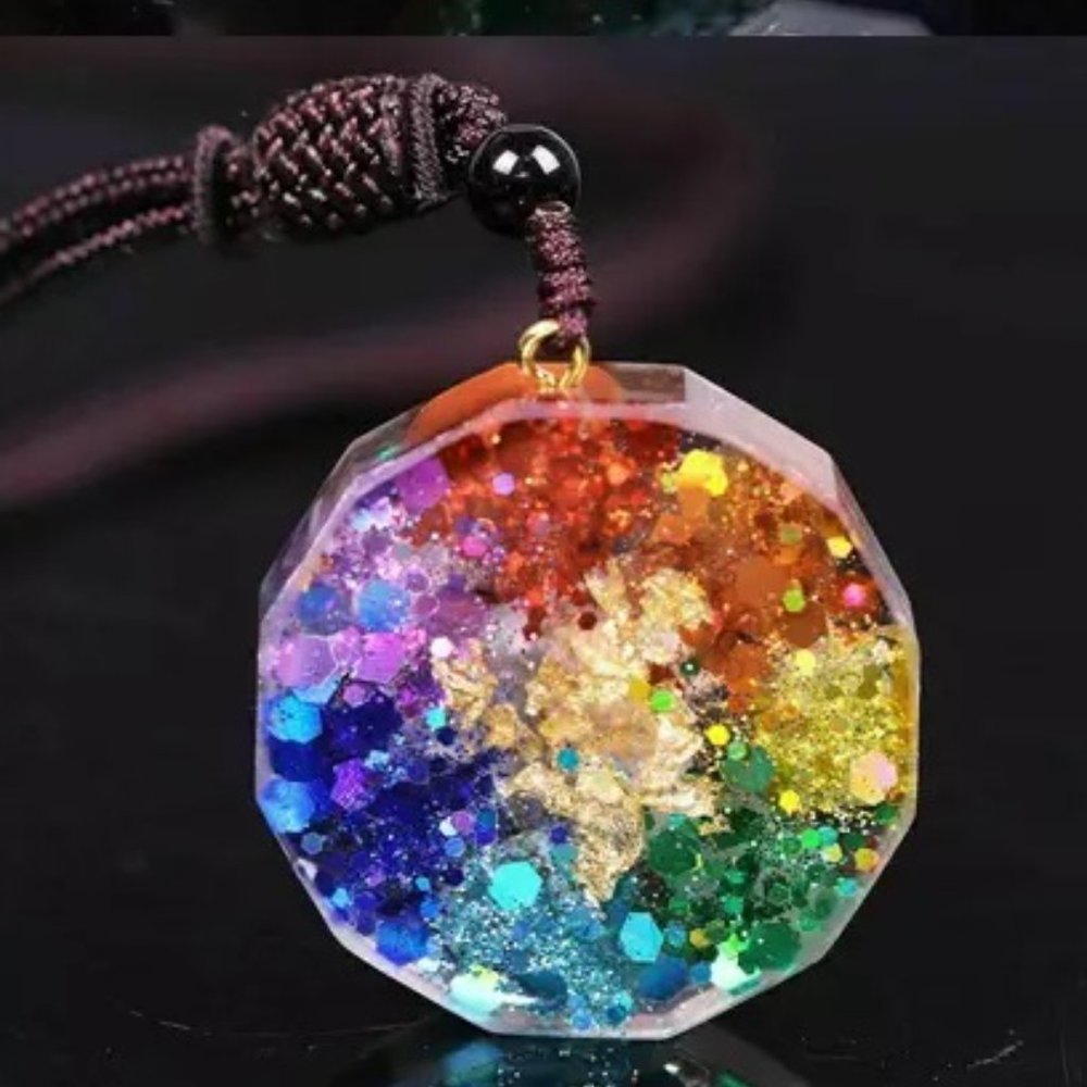 Beaded Chakra Necklace with 92.5% sterling silver chain and a wooden jewelry box